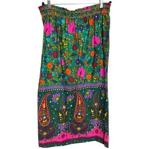 Vintage 60s 70s Hippie Colorful Floral Paisley Long Maxi Skirt Psychedelic Sz L